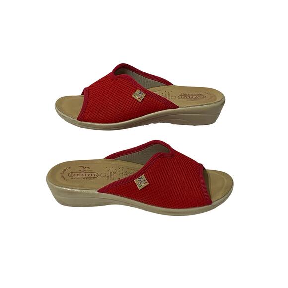 FLY FLOT Red Cloth Slipper Sandal Stretch Mesh Upper Rosso EU 38 US 7.5 Comfort - Picture 1 of 6